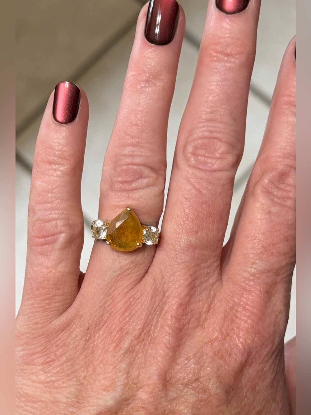 Stunning Natural Yellow Sapphire & Topaz accent Ring 18k Gold over 925 Silver- 6 - Picture 15 of 16